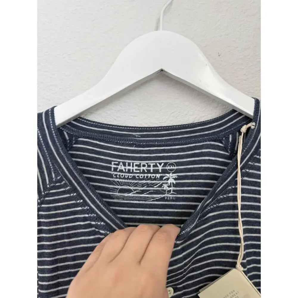 Faherty Men’s Cloud Henley Striped Navy Casual Top NWT Sz XXL‎